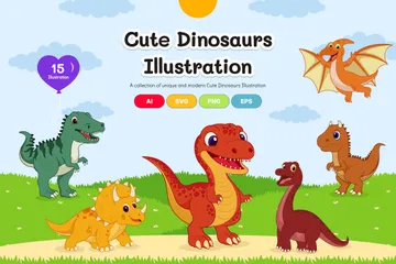 Cute Dinosaurs Illustration Pack