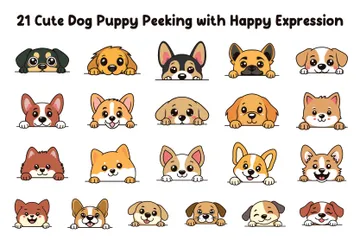 Cute Dog Puppy Peeking With Happy Expression Illustration Pack