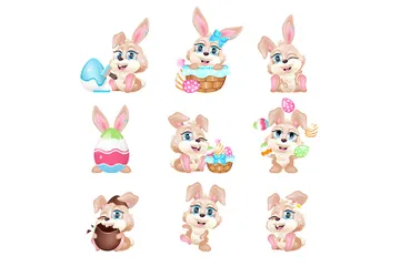 Cute Easter Bunnies Illustration Pack