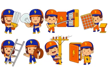 Cute Electrician Character Illustration Pack