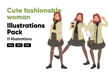 Cute Fashionable Woman Illustration Pack
