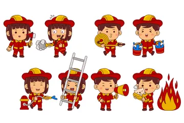 Cute Firefighter Illustration Pack