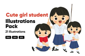 Cute Girl Student Illustration Pack