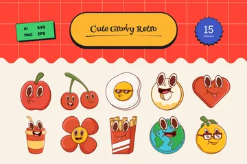 Cute Groovy Retro Illustration Pack