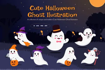 Cute Halloween Ghost Illustration Pack