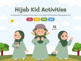 Cute Hijab Kids Activity Illustration Pack