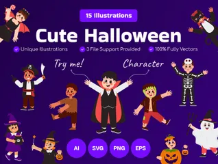 Cute Kid Halloween Costume Illustration Pack