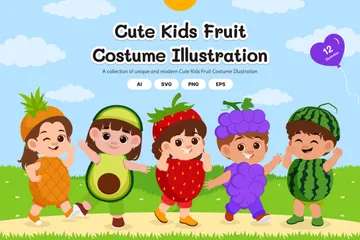 Cute Kids Fruit Costume Illustration Pack