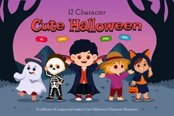 Cute Kids Halloween Costume Illustration Pack