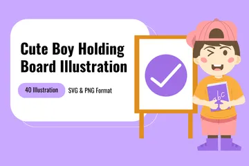 Cute Kids Holding Board Illustration Pack