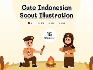 Cute Kids Indonesian Scout Illustration Pack