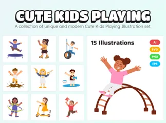 Cute Kids Playing Illustration Pack