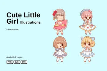 Cute Little Girl Illustration Pack