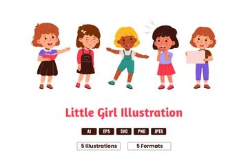 Cute Little Girl Activities Illustration Pack