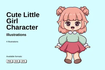 Cute Little Girl Character Illustration Pack