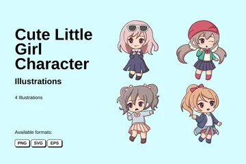 Cute Little Girl Character Illustration Pack