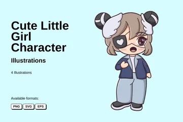 Cute Little Girl Character Illustration Pack