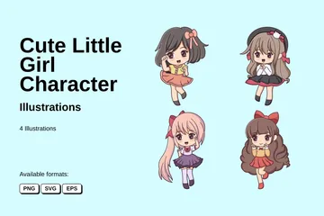 Cute Little Girl Character Illustration Pack