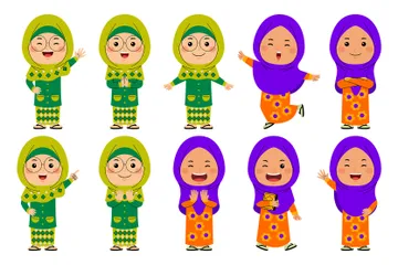 Cute Little Muslim Girl Illustration Pack