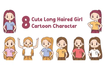 かわいいロングヘアの女の子キャラクター イラストパック