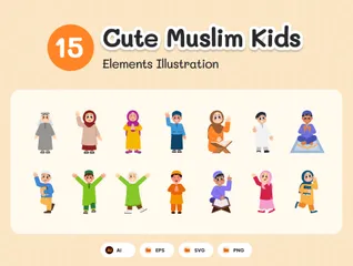 かわいいイスラム教徒の子供たち イラストパック