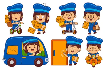 Cute Postman Character Illustration Pack