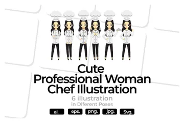 Cute Professional Girl Chef Illustration Pack