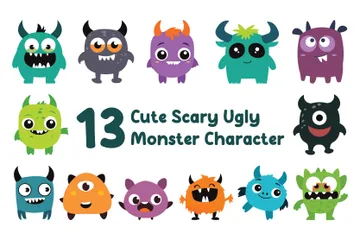 Cute Scary Ugly Monster Illustration Pack