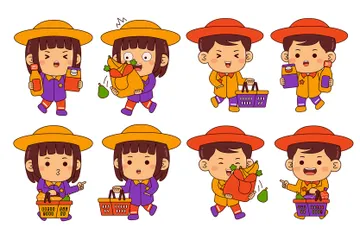 Cute Shopper Cartoon Character Illustration Pack