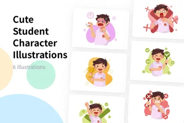 Cute Student Character Illustration Pack