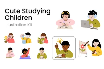 Cute Studying Children Illustration Pack
