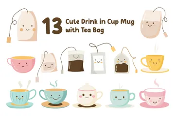 Cute Tea Bag And Tea Cup Character Illustration Pack