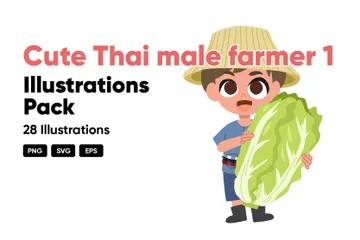 Cute Thai Male Farmer 1 Illustration Pack