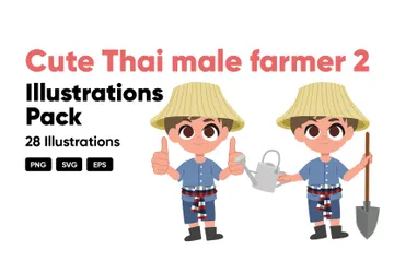 Cute Thai Male Farmer 2 Illustration Pack