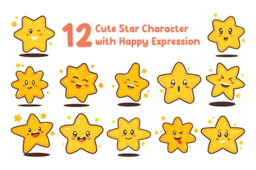 Cute Twinkling Little Star Character With Happy Expression Illustration Pack