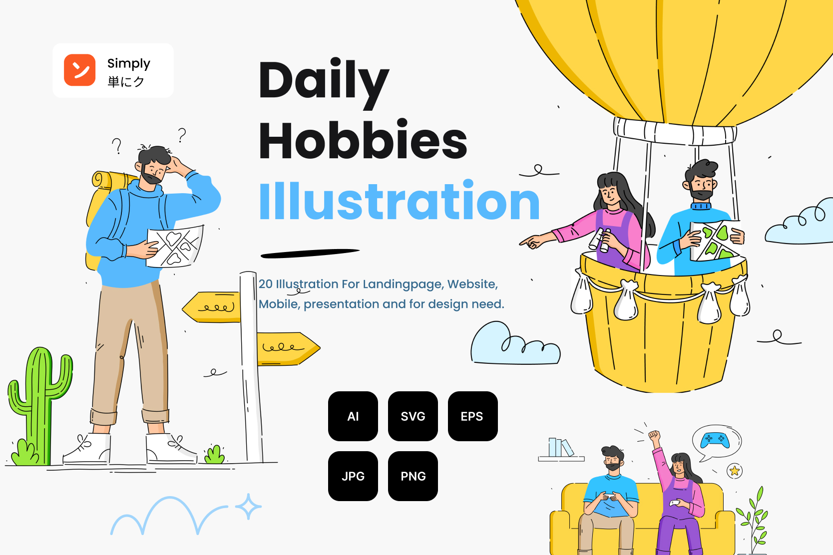 Daily Hobbies Illustration Pack - 20 People Illustrations | SVG, PNG, EPS  Available