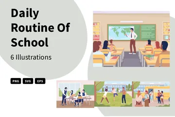 Daily Routine Of School Students Illustration Pack