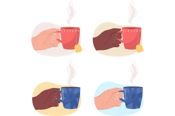 Halten einer dampfenden Tasse Tee Illustrationspack