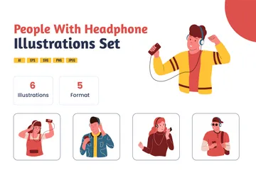 Dancing People With Headphone Illustration Pack