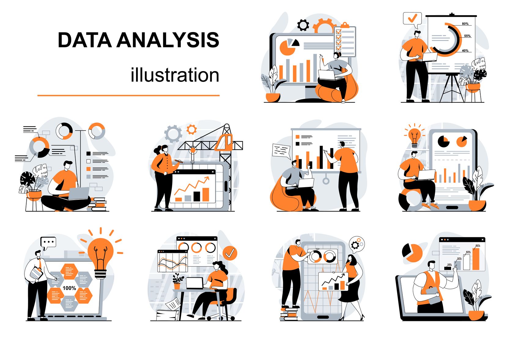Premium Data Analysis Illustration pack from Business Illustrations