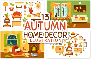 Decoração de casa de outono Pacote de Ilustrações