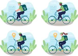 Delivery On Bike Illustration Pack