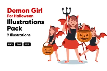 Demon Girl For Halloween Illustration Pack
