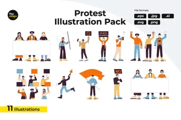 Demonstrators With Blank Placards Illustration Pack