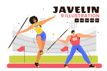 Deportes de lanzamiento de jabalina Paquete de Ilustraciones