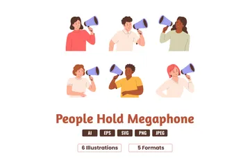 Des gens crient à travers un mégaphone Pack d'Illustrations