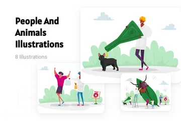 Des gens et des animaux Pack d'Illustrations