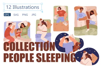 Des gens dormant sur un lit Pack d'Illustrations