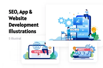 SEO, desarrollo de aplicaciones y sitios web Paquete de Ilustraciones