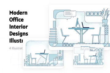 Designs modernos de interiores de escritórios Pacote de Ilustrações